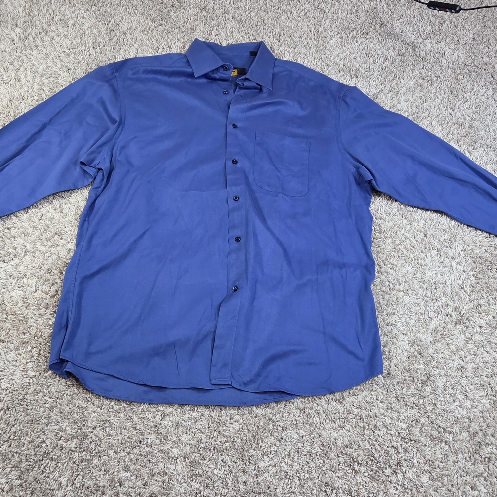 VIV‎ Italy Blue Dress Shirt 100% Pure Cotton Size 18 34/35